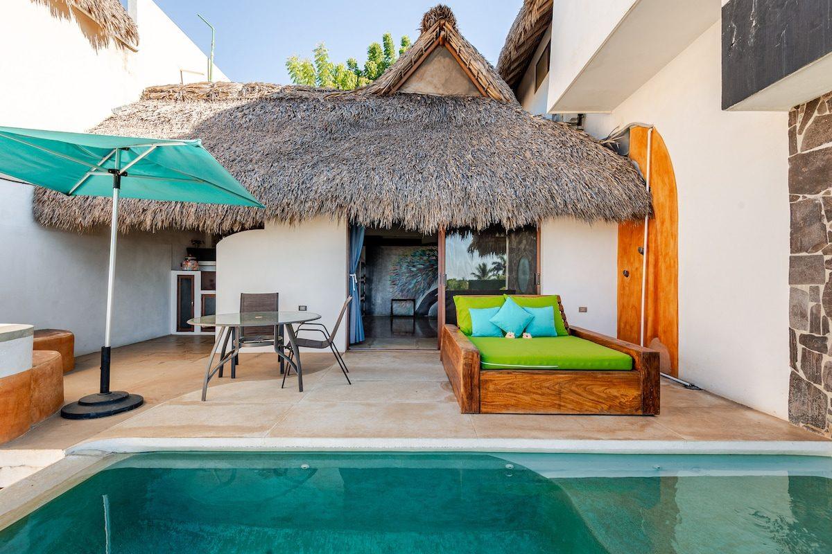 The open terrace at golden hour at Copal, Tierra en Armonía