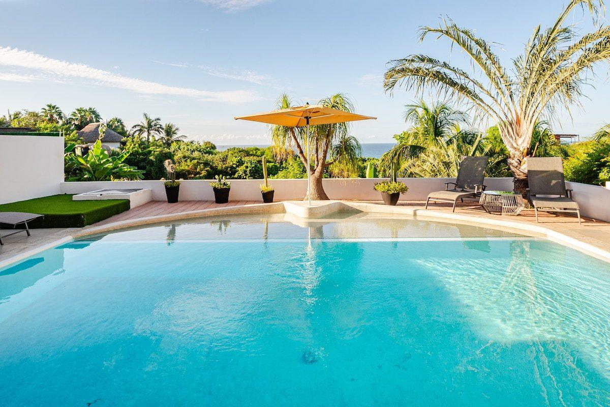 The open terrace at golden hour at Raíz, Tierra en Armonía